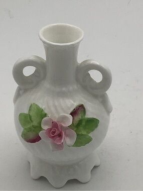 Coalport England Miniature Bone China Bud Vase with 3D Rose Accents
